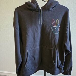 adidas Black Hoodie with Colorful Peace Sign